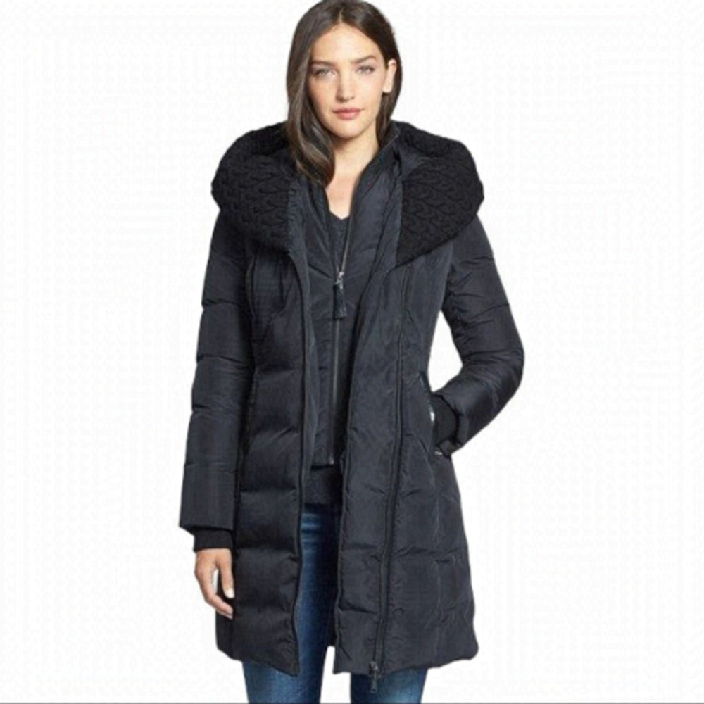 ** MACKAGE x Aritzia Black Brigid Cable Knit Collar Down Puffer Coat Size XXS